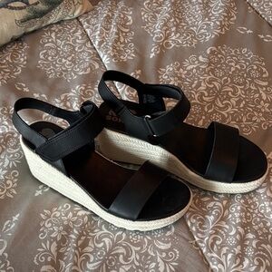Sorel Black and Tan Wedge Sandals